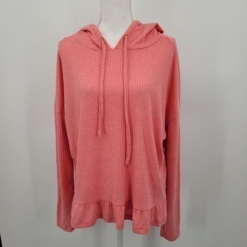 LC Lauren Conrad Pink Waffle Knit Ruffle Hoodie